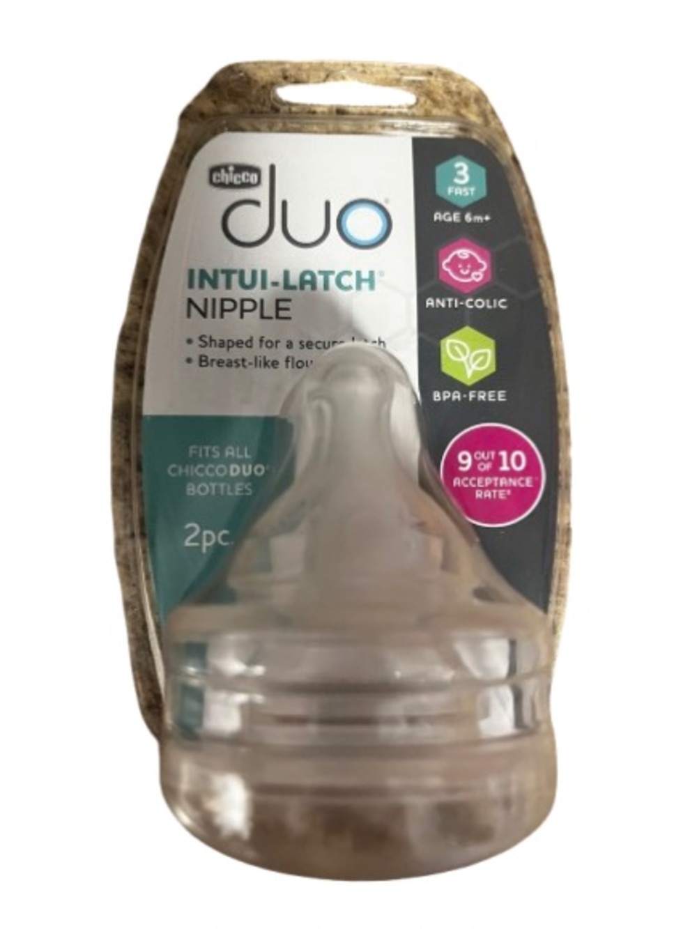 chicco Duo Intui-Latch Clear Replacement Nipple - 2 Pack